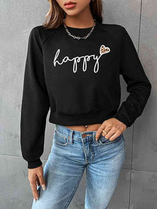 Raglan Sleeve HAPPY Leopard Print Heart Graphic Sweatshirt  Krazy Heart Designs Boutique   