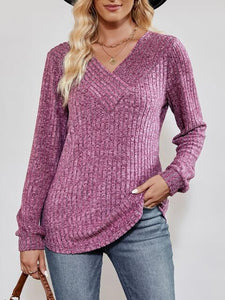 V-Neck Ribbed Long Sleeve Top (4 Colors) Shirts & Tops Krazy Heart Designs Boutique Lilac S 
