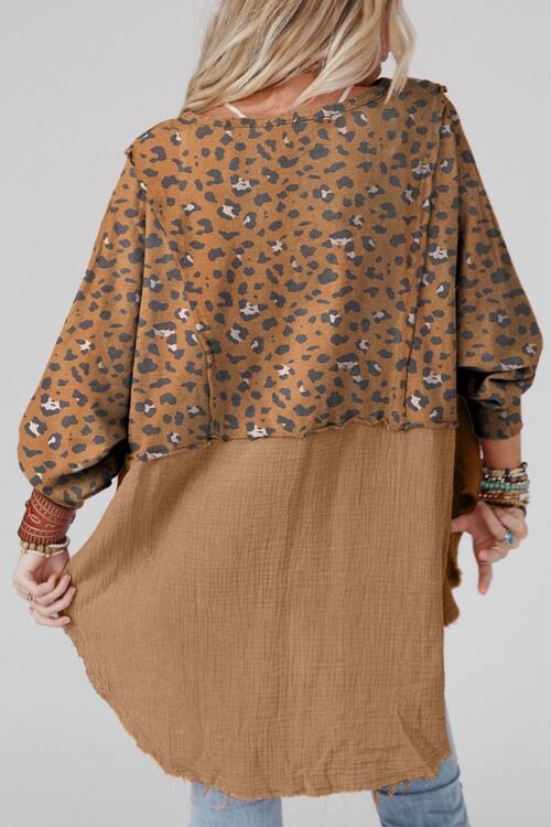 Textured Leopard Print Dropped Shoulder Blouse Shirts & Tops Krazy Heart Designs Boutique   