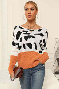 Full Size Two-Tone Boat Neck Sweater (3 Colors) Shirts & Tops Krazy Heart Designs Boutique Tangerine S 