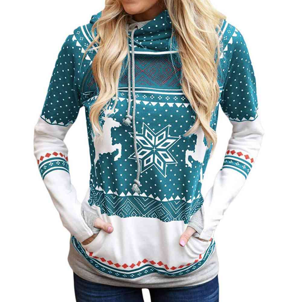 Reindeer & Snowflake Long Sleeve Hoodie with Pocket (5 Colors)  Krazy Heart Designs Boutique Azure S 