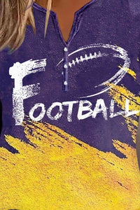 FOOTBALL Graphic Notched Neck Long Sleeve T-Shirt Shirts & Tops Krazy Heart Designs Boutique   