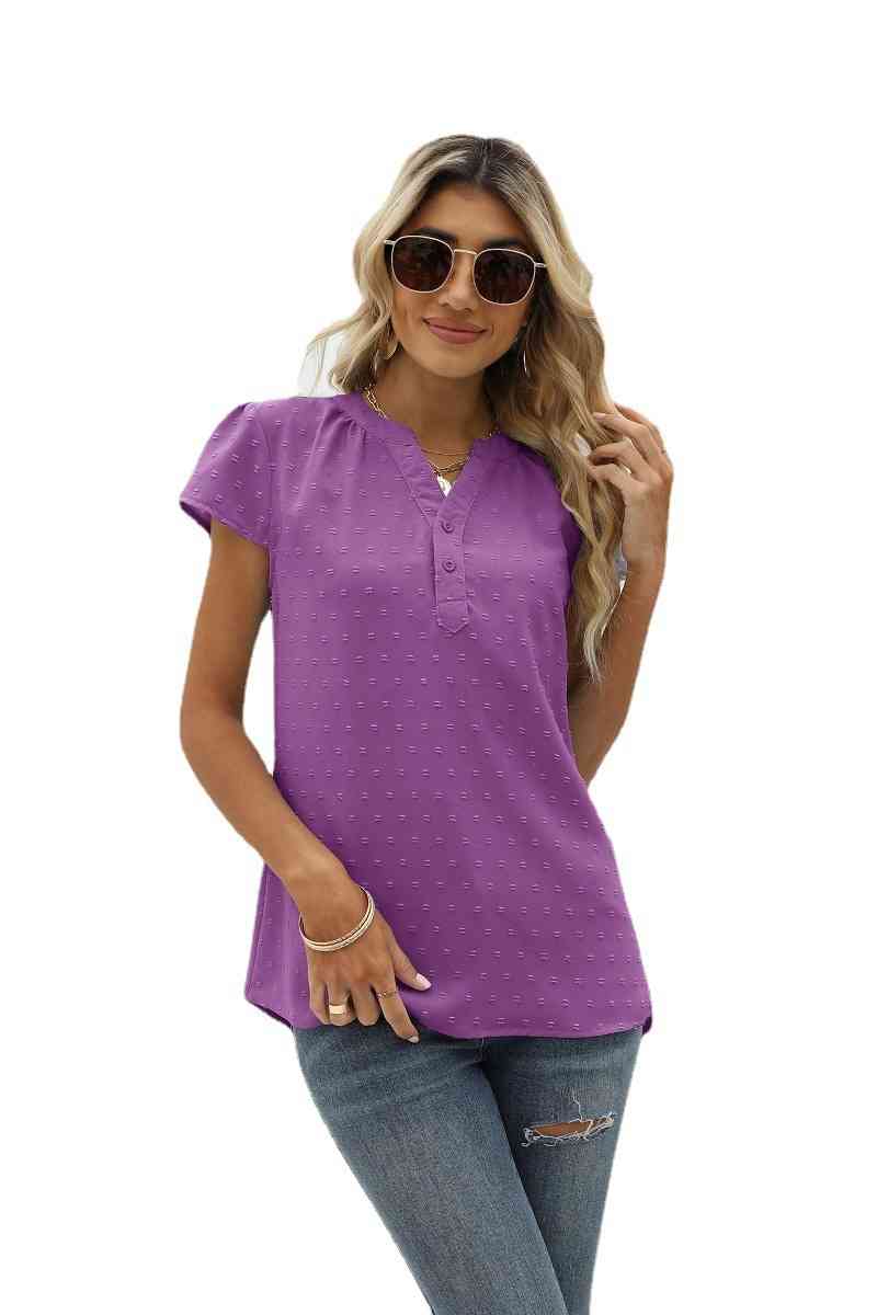 Swiss Dot Notched Neck Short Sleeve Top (9 Colors)  Krazy Heart Designs Boutique   