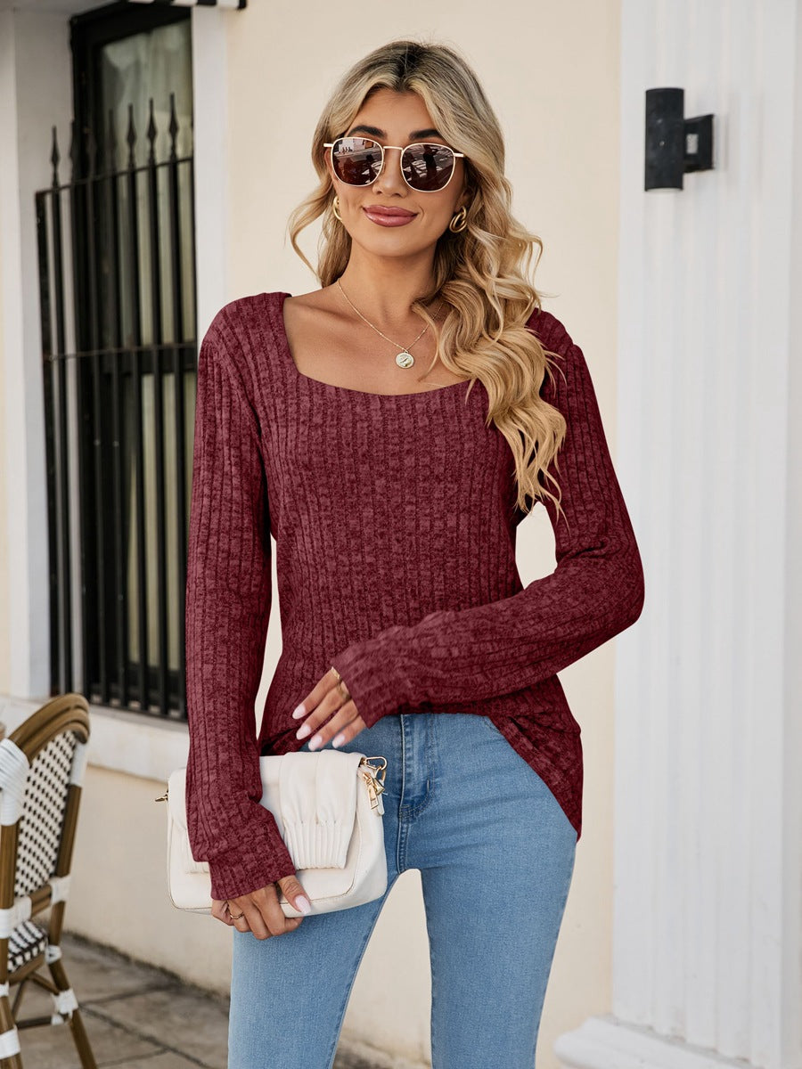 Square Neck Ribbed Long Sleeve Top (7 Colors)  Krazy Heart Designs Boutique   