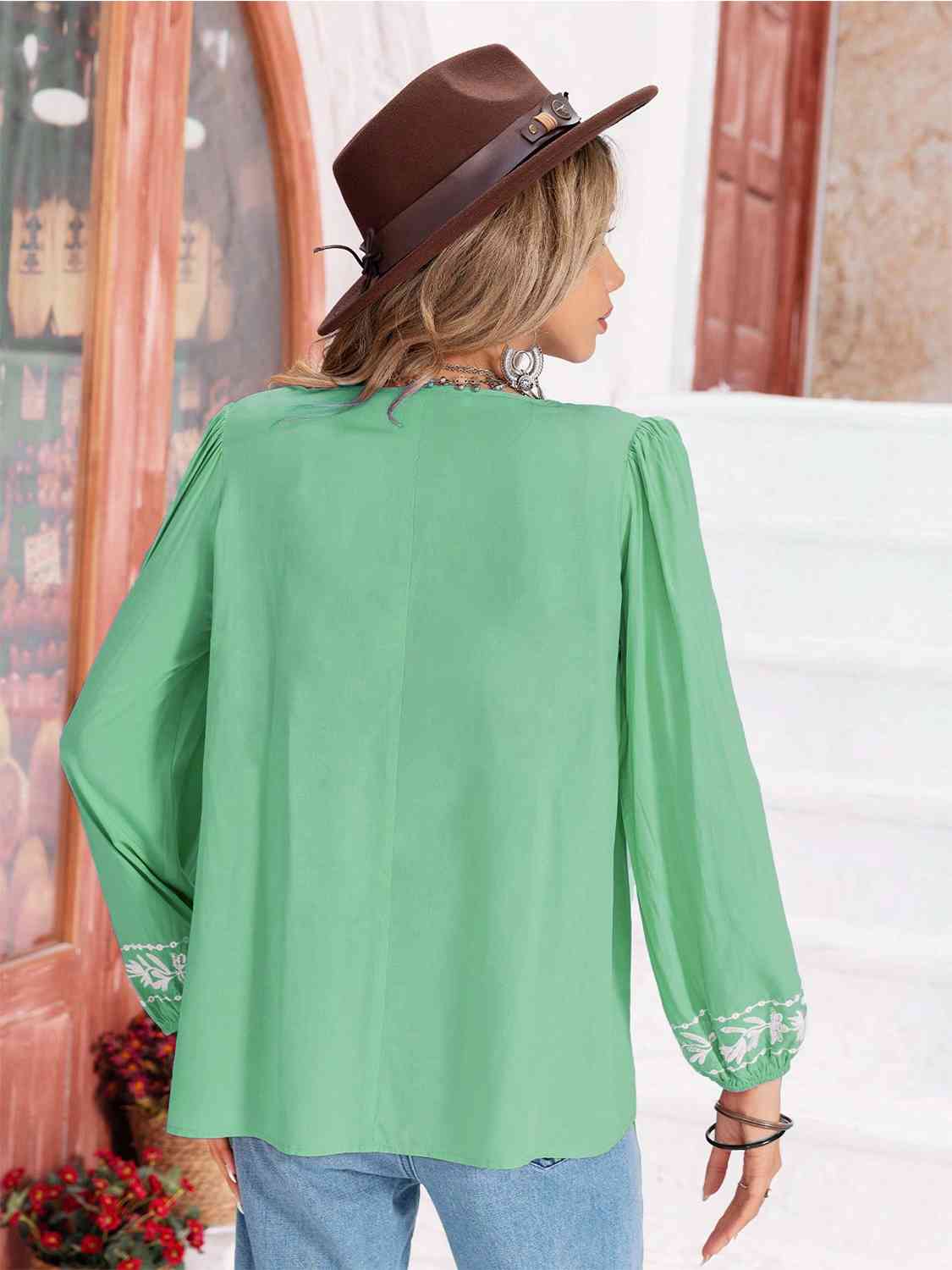 Floral Tie Neck Balloon Sleeve Blouse (6 Colors)  Krazy Heart Designs Boutique   