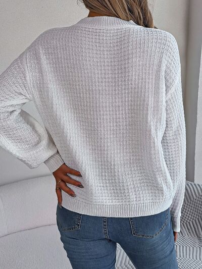 Cable-Knit Round Neck Long Sleeve Sweater (3 Colors) Shirts & Tops Krazy Heart Designs Boutique   