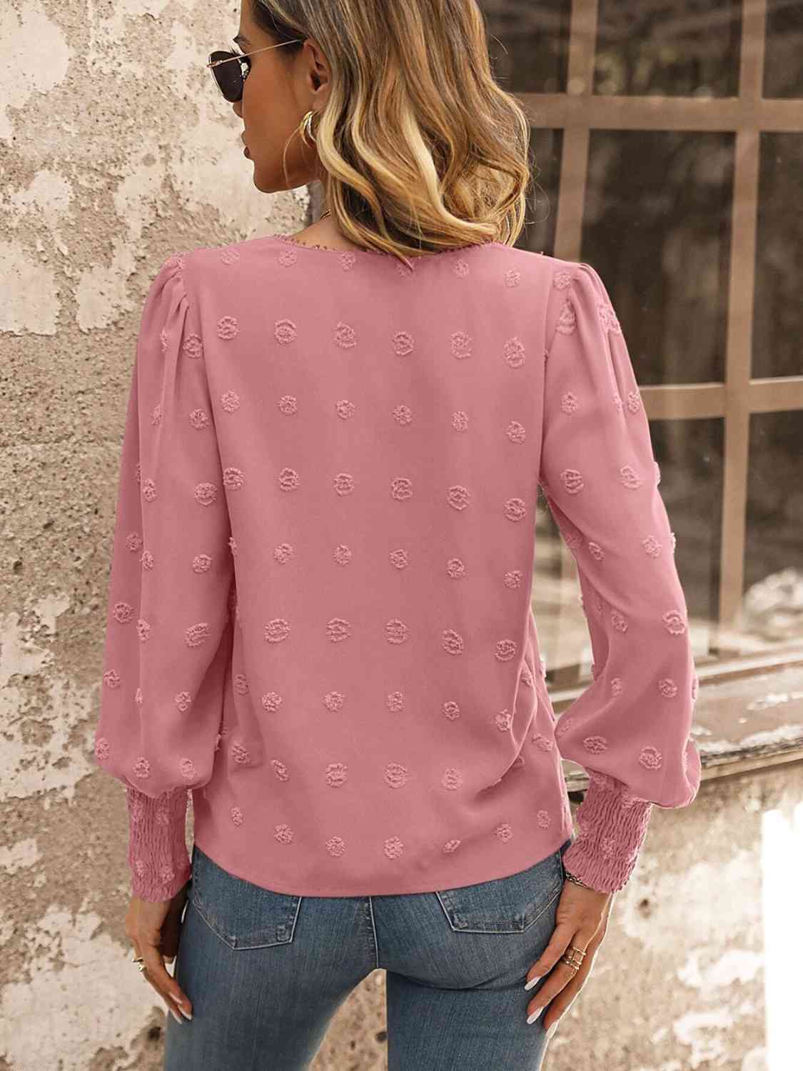 Swiss Dot Lace Detail Blouse (4 Colors) Shirts & Tops Krazy Heart Designs Boutique   