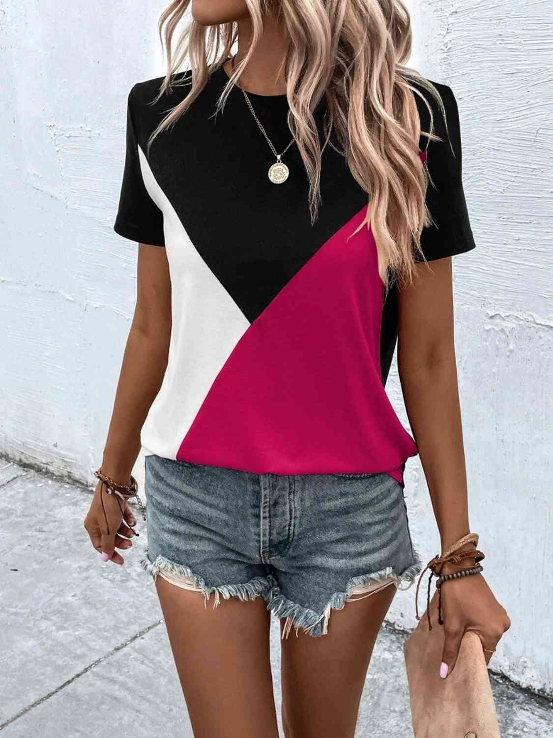 Trendy Color Block Blouse Shirts & Tops Krazy Heart Designs Boutique Deep Rose S 