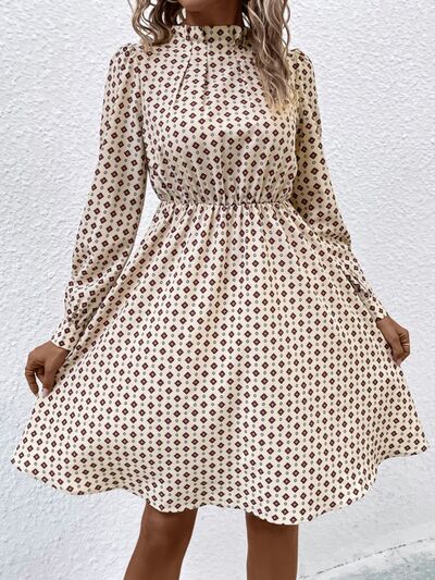 Printed Ruched Mock Neck Long Sleeve Dress (2 Color Designs) Dress Krazy Heart Designs Boutique   