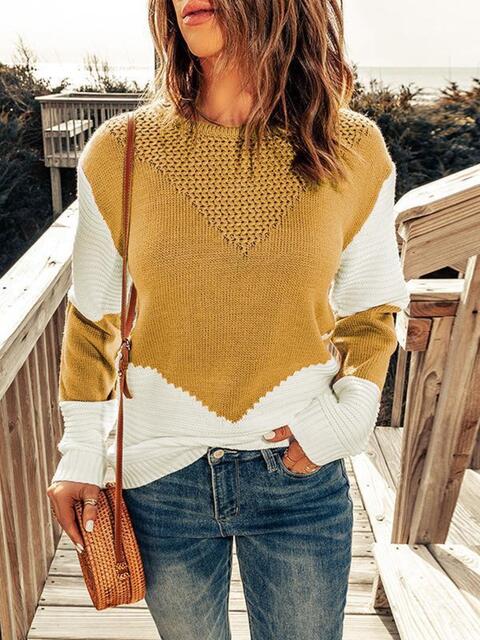 Contrast Round Neck Sweater (7 Colors)  Krazy Heart Designs Boutique Honey S 