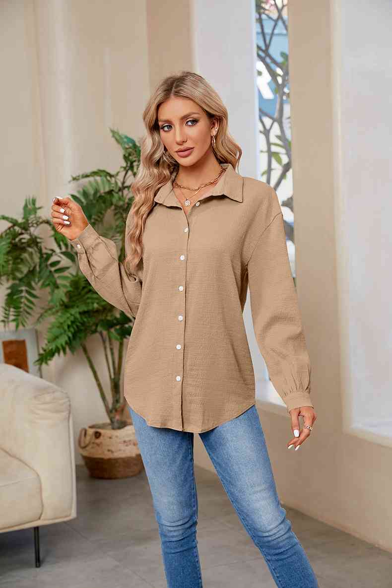 Collared Neck Buttoned Long Sleeve Shirt (4 Colors) Shirts & Tops Krazy Heart Designs Boutique   