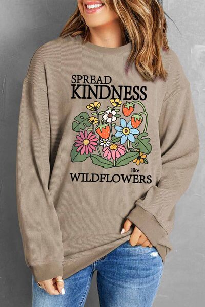 SPREAD KINDNESS LIKE WILDFLOWERS Round Neck Sweatshirt Shirts & Tops Krazy Heart Designs Boutique Khaki S 