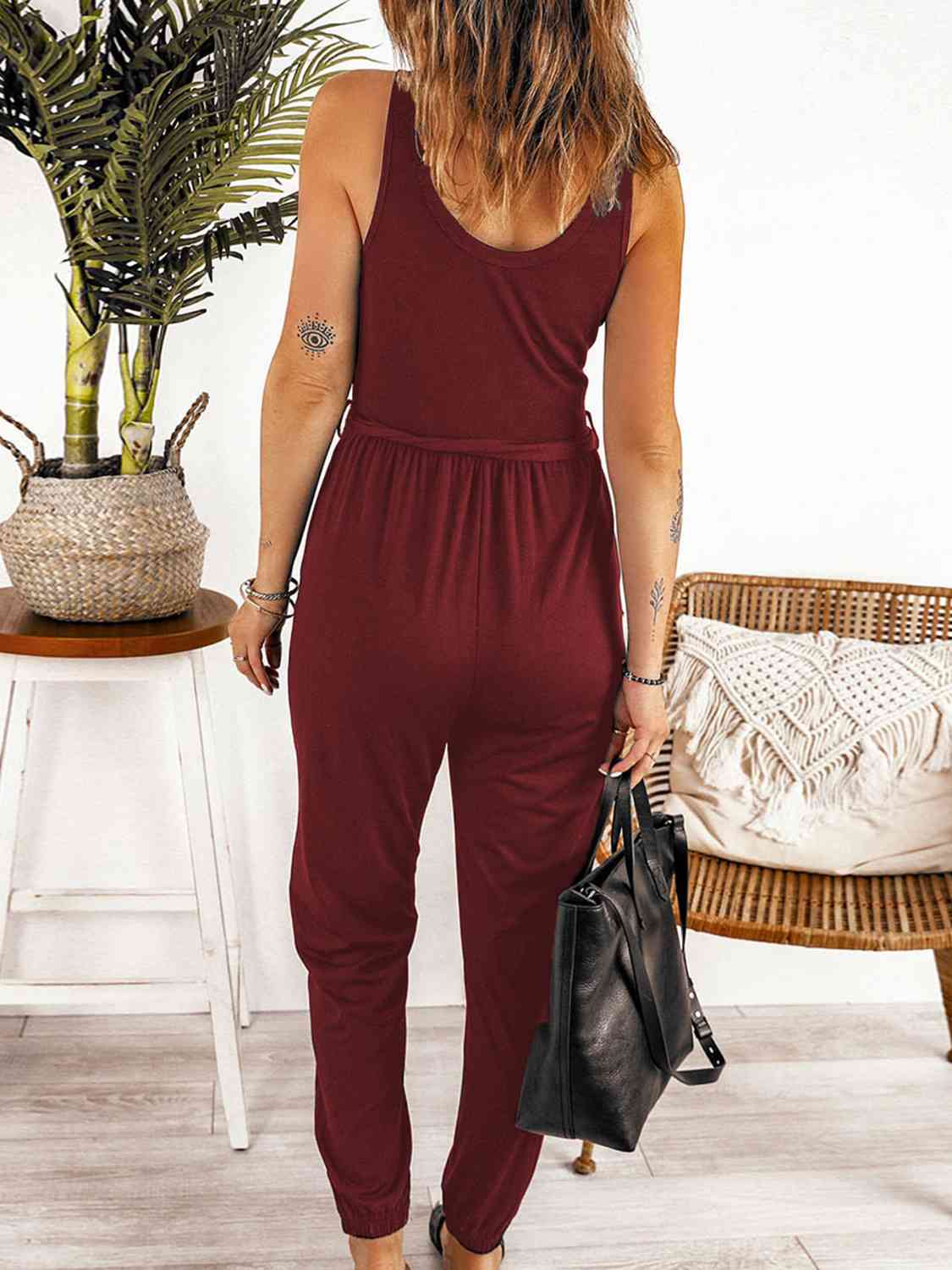 Full Size Tie Waist Sleeveless Jumpsuit with Pockets (5 Colors)  Krazy Heart Designs Boutique   