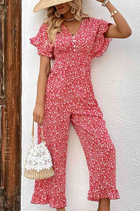 Printed Tie Back Ruffled Jumpsuit  Krazy Heart Designs Boutique   