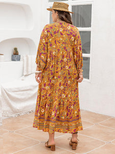 Plus Size Floral V-Neck Balloon Sleeve Midi Dress (5 Colors)  Krazy Heart Designs Boutique   
