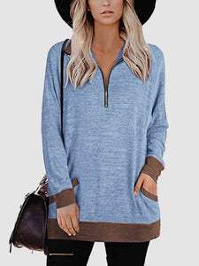 Casual Half Zip Sweatshirt with Pockets (3 Colors)  Krazy Heart Designs Boutique Misty  Blue S 