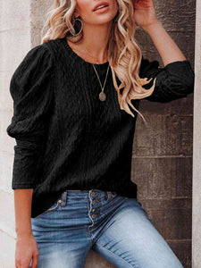 Round Neck Puff Sleeve Knit Top (5 Colors) Shirts & Tops Krazy Heart Designs Boutique   