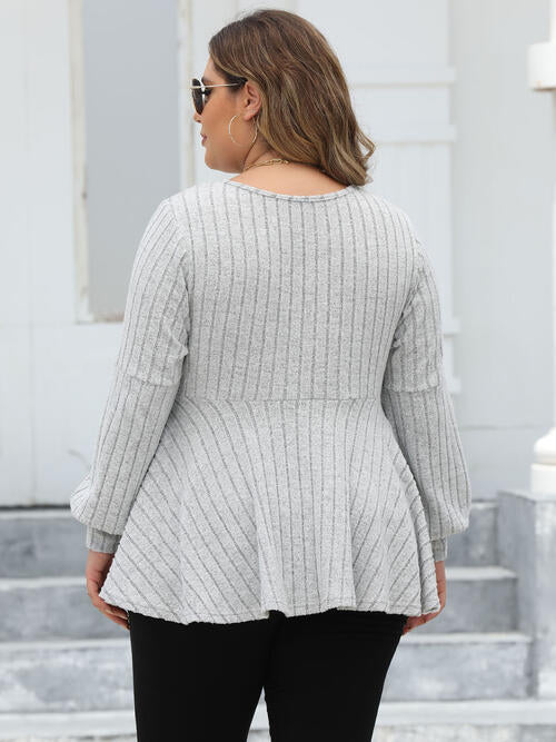 Plus Size Ribbed V-Neck Long Sleeve Blouse (4 Colors) Shirts & Tops Krazy Heart Designs Boutique   