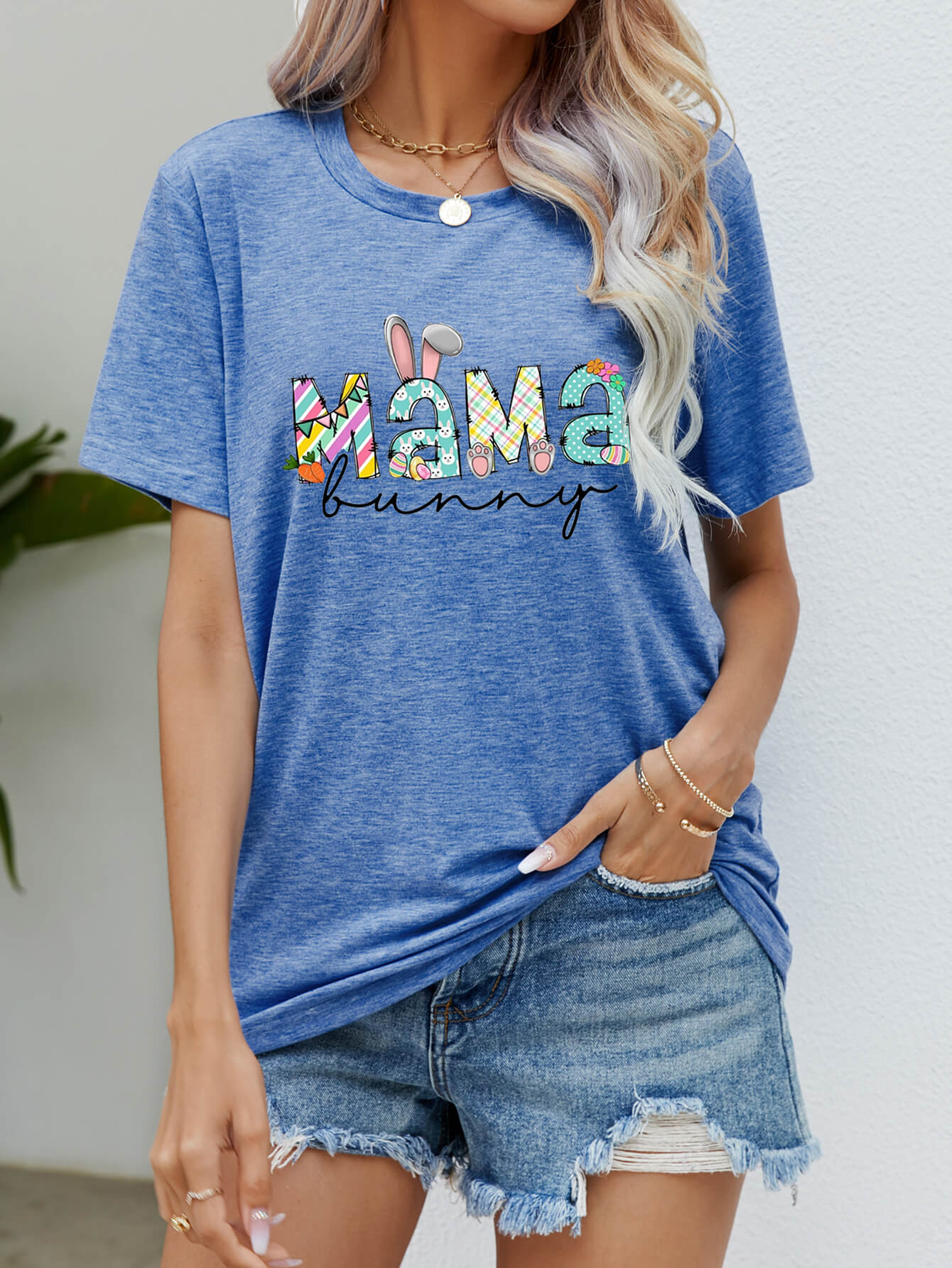 MAMA BUNNY Easter Graphic Tee (6 Colors)  Krazy Heart Designs Boutique Cobalt Blue S 