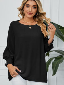 Smocked Lantern Sleeve Round Neck Blouse (5 Colors) Shirts & Tops Krazy Heart Designs Boutique Black S 