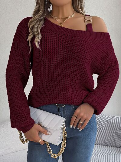 Asymmetrical Neck Long Sleeve Sweater (5 Colors) Shirts & Tops Krazy Heart Designs Boutique Wine S 