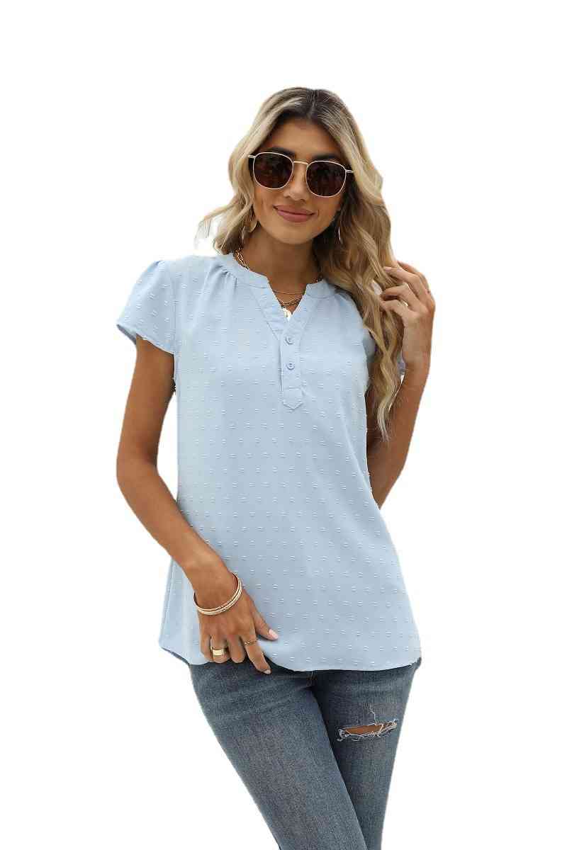 Swiss Dot Notched Neck Short Sleeve Top (9 Colors)  Krazy Heart Designs Boutique   