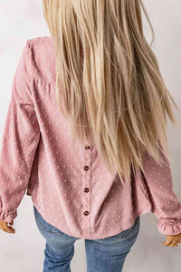 Swiss Dot Flounce Sleeve Button Detail Blouse Shirts & Tops Krazy Heart Designs Boutique   