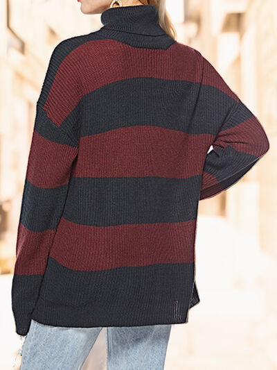 Striped Turtleneck Long Sleeve Sweater (3 Colors) Shirts & Tops Krazy Heart Designs Boutique   