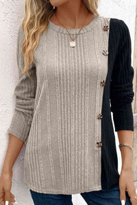 Contrast Color Long Sleeve Knit Top (6 Colors) Shirts & Tops Krazy Heart Designs Boutique Khaki S 
