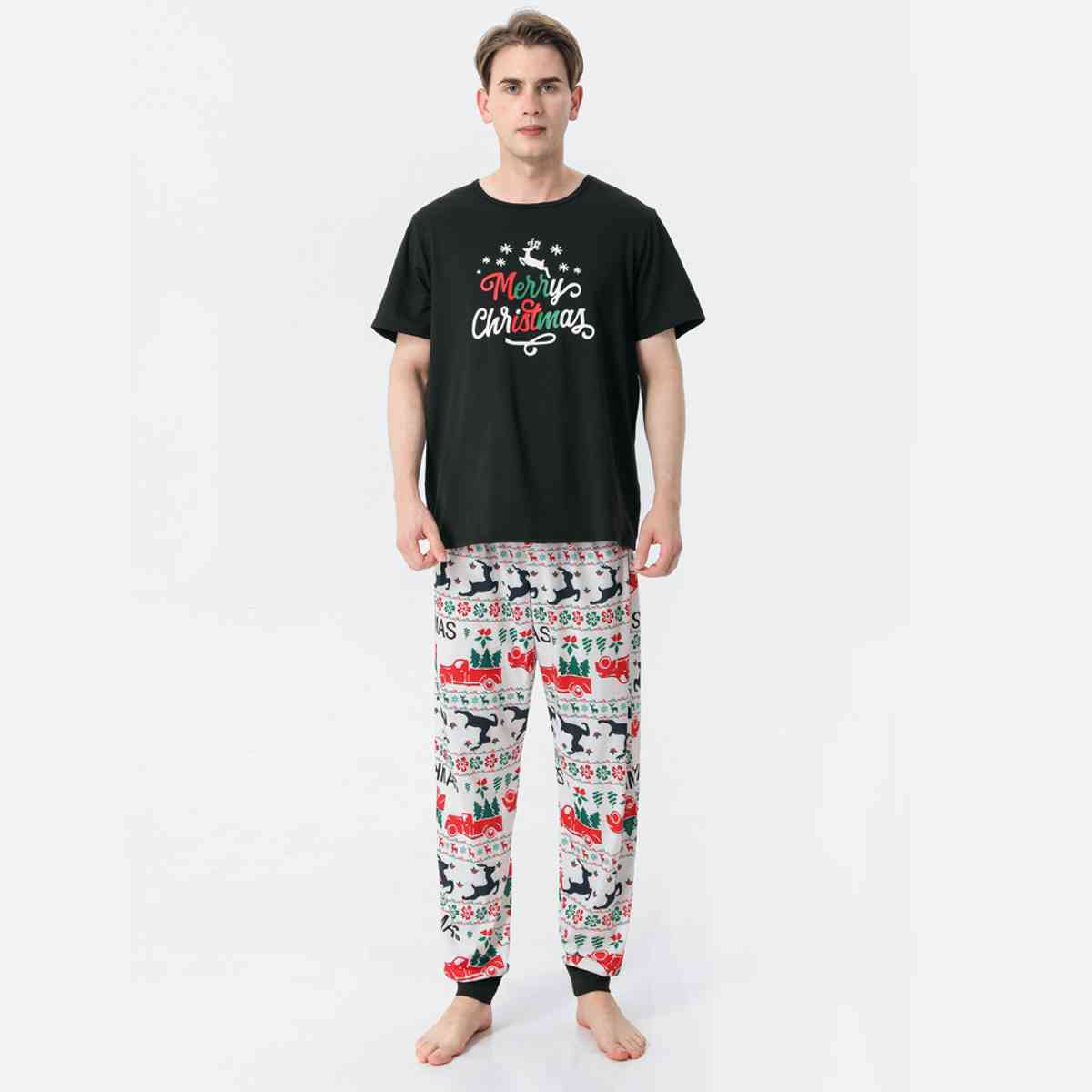 MERRY CHRISTMAS Graphic Top and Printed Pajama Set for Men  Krazy Heart Designs Boutique Black M 