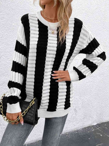 Striped Round Neck Long Sleeve Knit Top  Krazy Heart Designs Boutique   