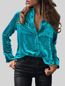 Button Up Collared Shirt with Pockets (12 Colors) Shirts & Tops Krazy Heart Designs Boutique Tiffany Blue S 