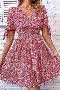 Ditsy Floral Tied Puff Sleeve Button Front Dress  Krazy Heart Designs Boutique   