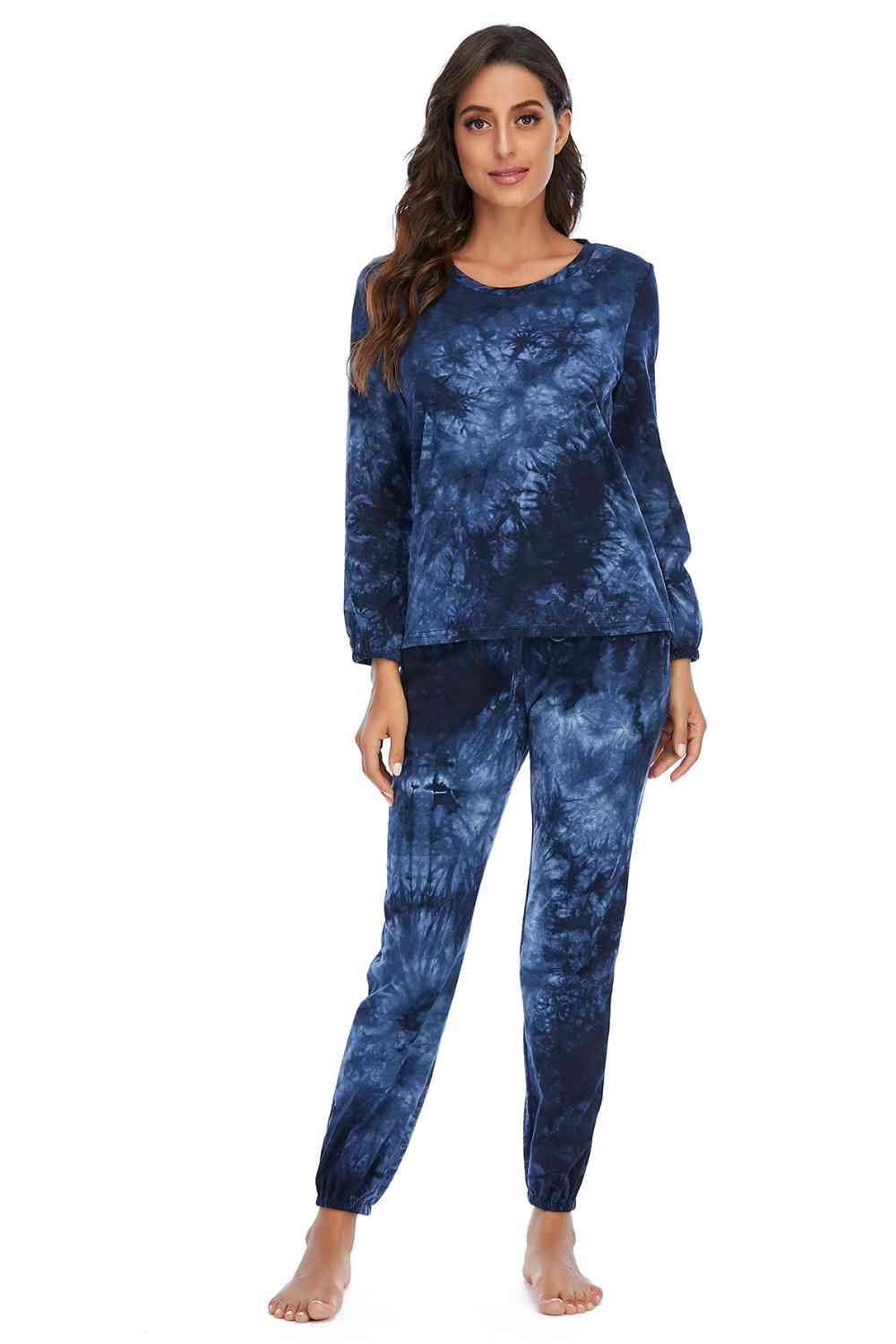 Tie-Dye Top and Drawstring Pants Lounge Set (3 Colors) Loungewear Krazy Heart Designs Boutique Navy S 