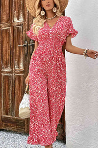 Printed Tie Back Ruffled Jumpsuit  Krazy Heart Designs Boutique   