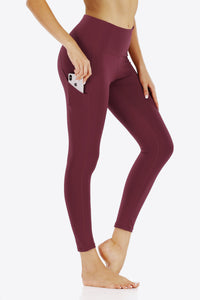 Wide Waistband Sports Leggings with Side Pockets  Krazy Heart Designs Boutique Wine S 