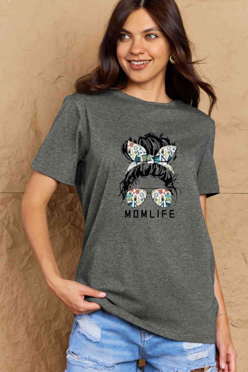Simply Love Full Size MOM LIFE Graphic Cotton T-Shirt (4 Colors)  Krazy Heart Designs Boutique Charcoal S 