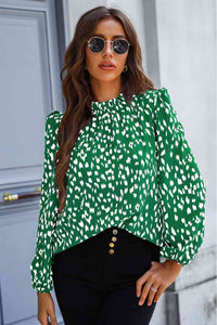 Printed Mock Neck Puff Sleeve Blouse (2 Colors) Shirts & Tops Krazy Heart Designs Boutique Green XS 