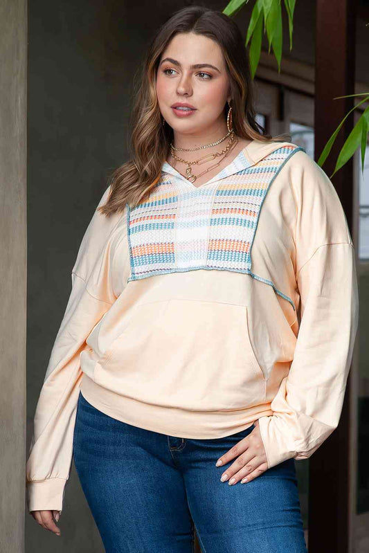 Plus Size Patchwork Hoodie with Front Pocket Shirts & Tops Krazy Heart Designs Boutique Ivory 1XL 