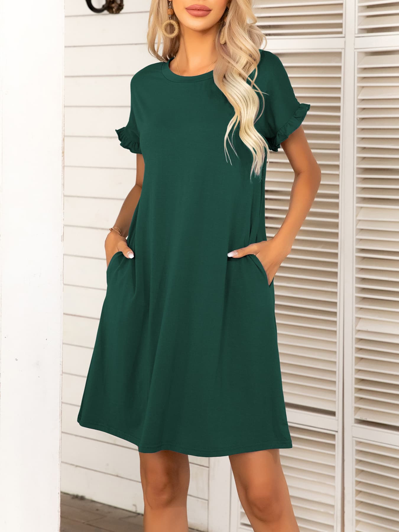 Round Neck Flounce Sleeve Dress with Pockets (6 Colors)  Krazy Heart Designs Boutique   