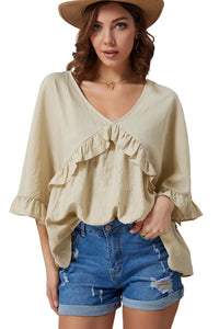 Double Take Ruffled V-Neck Half Sleeve Blouse  Krazy Heart Designs Boutique   