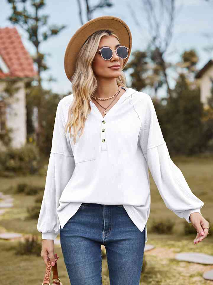 Dropped Shoulder Button-Down Hoodie (6 Colors) Shirts & Tops Krazy Heart Designs Boutique White S 