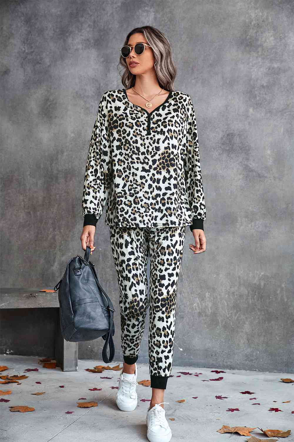 Leopard Print V-Neck Loungewear Set Loungewear Krazy Heart Designs Boutique Yellow S 