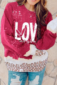 LOVE EVERYBODY Leopard Round Neck Sweatshirt Shirts & Tops Krazy Heart Designs Boutique   
