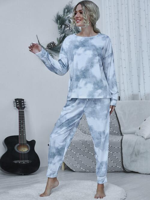 Tie-dye Round Neck Top and Drawstring Pants Set (4 Colors) Outfit Sets Krazy Heart Designs Boutique   