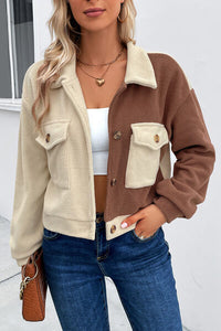 Color Block Pocketed Button Up Jacket coats Krazy Heart Designs Boutique   