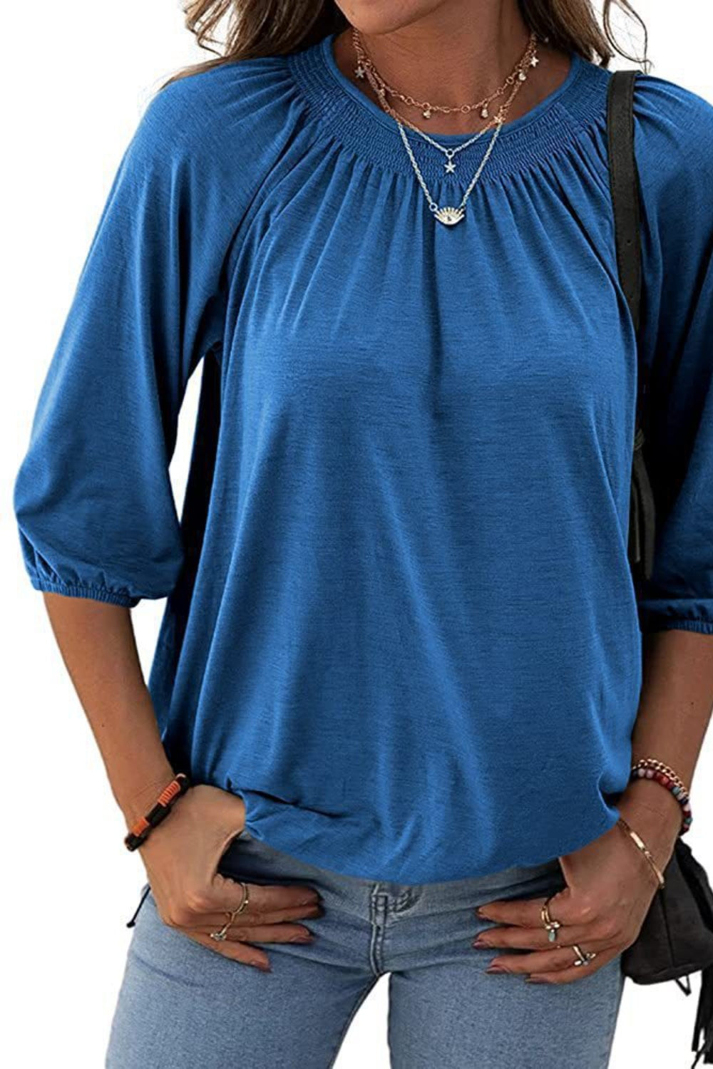 Gathered Detail Round Neck Top (8 Colors)  Krazy Heart Designs Boutique   