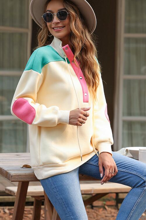 Color Block Half Snap Drawstring Sweatshirt Shirts & Tops Krazy Heart Designs Boutique   
