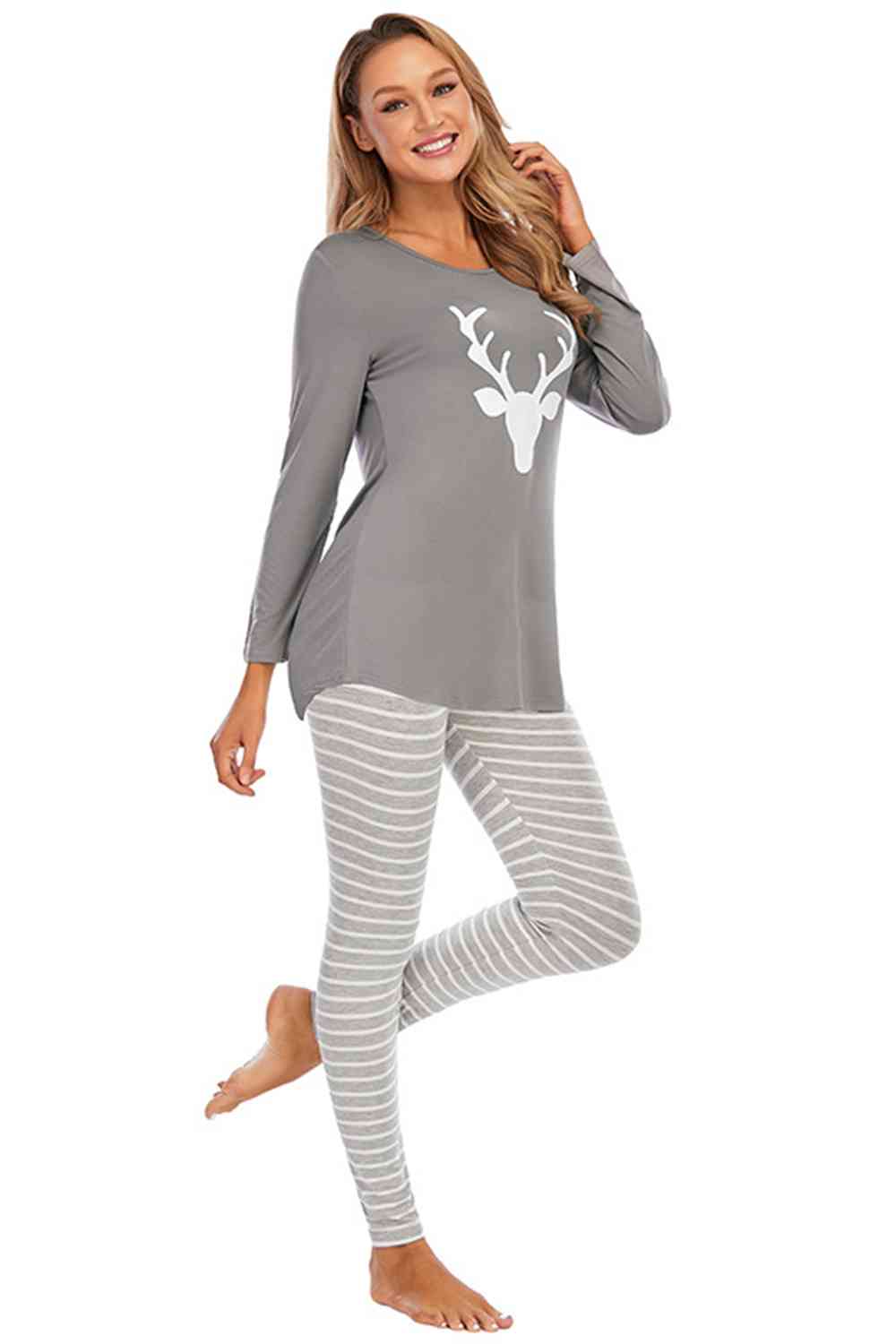 Christmas Graphic Round Neck Top and Striped Pajama Set (2 Color Styles)  Krazy Heart Designs Boutique   