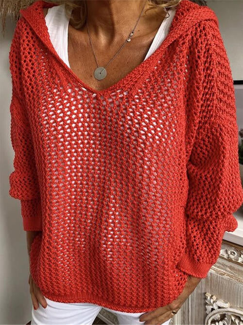 Openwork Hooded Long Sleeve Sweater (5 Colors) Shirts & Tops Krazy Heart Designs Boutique   